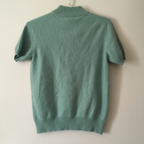 Vintage 100% Cashmere Mock Neck Seam Foam Green Sweater S - Picture 2 of 4